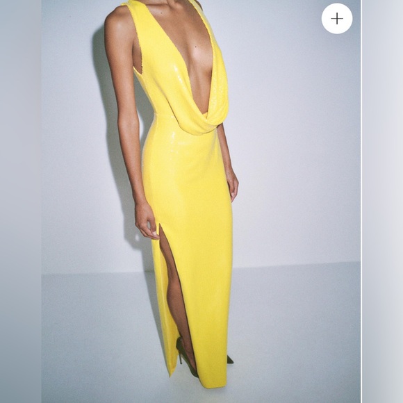 Alex Perry Cowl Neck Sequin Embellished Gown in Yellow - Picture 2 of 4